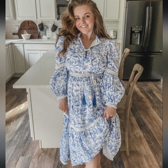 Petite Maison Kids Jaylin Blue/White Linen Mom Dress sz XS - Picture 12 of 14